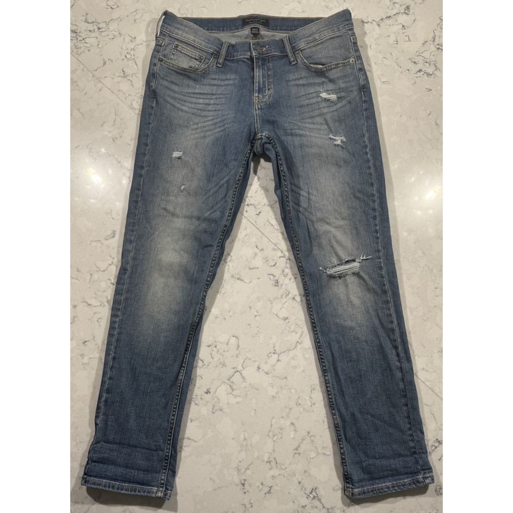Banana Republic Girlfriend Jeans Womens 2 Blue Medium Wash Distressed Denim